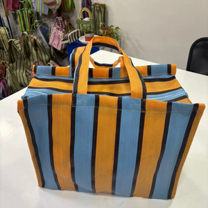 Bolso de mano reutilizable a rayas de nailon reciclado sostenible Bolsos de compras con cremallera ecológicos - Product Image 1