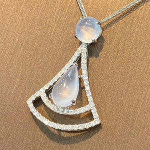 Pendentif en jadéite blanche glacée de type A naturel avec minuscule zircon collier en argent sterling 925 cadeau pour femme maman femme bijoux élégants - Product Image 1