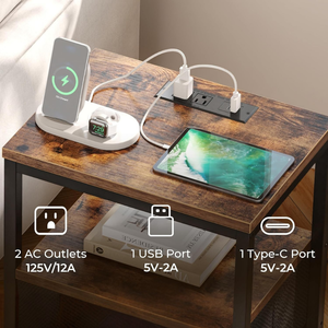 Mesita de Noche Moderna Convertible de Madera con Estación de Carga Integrada, Fácil de Instalar, para el Hogar y Hoteles - Product Image 4