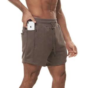 Short de gym en coton personnalisé avec poche pour téléphone, short croisé pour hommes Fitness Fleece Gym Shorts de sport pour la course à pied pour hommes - Product Image 2