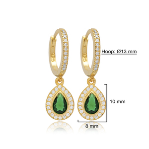 Esmeralda CZ piedras pera gota diseño pendientes colgantes venta al por mayor hecho a mano 925 joyería de plata esterlina - Product Image 2