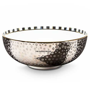 Bol décoratif de forme ronde, élégant, dernier cri, design tendance, finition brillante noire et argentée - Product Image 2