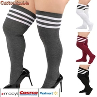 Chaussettes longues rayées pour femmes, taille plus, au-dessus du genou, chaussettes hautes, chauffe-jambes, cosplay, aérobic