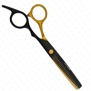 กรรไกรซอยผมระดับมืออาชีพ Plasma Black and Gold สำหรับร้านทำผม กรรไกรตัดแต่งทรงผมแบบฟันเลื่อย กรรไกรตัดผมสำหรับช่างตัดผม ขายส่ง Bahasa Pro - Product Image 2