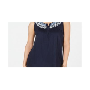 Top Casual da Donna Style & Co con Scollo a V, Ricamo Floreale in Chiffon Blu, Taglia XL, Vestibilità Ampia, Lunghezza Lunga - Product Image 2