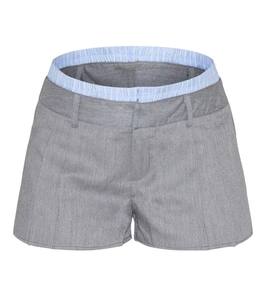 Pantalones cortos deportivos de cintura alta para mujer, pantalones cortos informales de cintura alta elástica para mujer, ropa de calle de moda para mujer, ropa de fiesta de Color gris sólido - Product Image 4