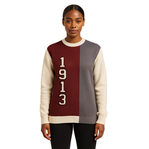 1913 Maroon 3 Tone Knit Sweater Divine Nine Greek Sorority DST Chenille Bordado Pullover Cuello redondo Ropa de moda de invierno - Product Image 1