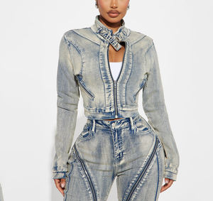 Chaqueta de Mezclilla Tejida para Mujer, Diseño Nuevo, Alta Calidad, Venta al Por Mayor, Invierno, Largo Regular - Product Image 1