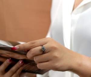 925 argent Sterling feuille gravé hexagone mousse Agate et zircon cubique mariage Double bande bague pour les femmes - Product Image 3