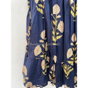 ชุดกระโปรงผ้าฝ้ายพิมพ์ลายดอกไม้ดีไซน์เนอร์เดรสกระโปรงทรงเอเอวยางยืดกระโปรงยาวทรงเอฮิปปี้แนวโบฮีเมียน - Product Image 3