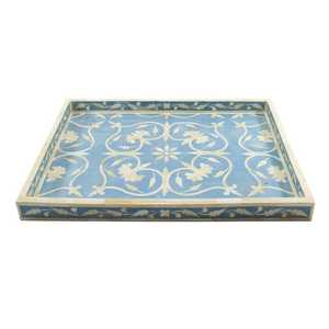 Bandeja Decorativa de Lujo Hecha a Mano con Incrustaciones de Hueso Ecológicas para Mesa de Centro |   Decoración para el Hogar con Temática de Café/Té para el Desayuno - Product Image 1