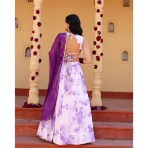 Conjunto de Lehenga Floral para Mujer Zaira Levender, Chifón Puro - Product Image 4