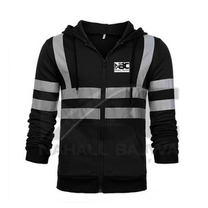 Sweat-shirt à capuche en coton pour hommes, avec fermeture éclair, réflecteur haute visibilité, sécurité, travail d'hiver, pour la construction routière - Product Image 1