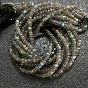 Cuentas de forma de Rondelle facetadas de labradorita de buena calidad, venta al por mayor, cuentas de Flash multicolor de arcoíris negro - Product Image 3