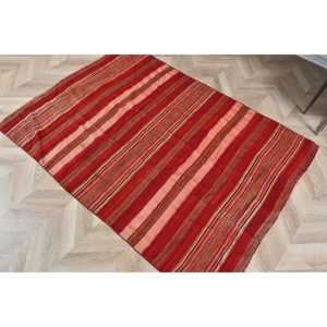 Turkish Vintage Rug 3.9x5.3 ft, Kilim <b>Red</b> Ombr <b>Wool</b> Rug - Product Image 5