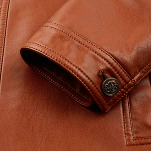 Wholesale <b>Men's</b> Casual Fleece <b>Leather</b> <b>Jacket</b> for Winter High Quality Embroidered Street Fashion with Stand Collar Loose Fit - Product Image 6