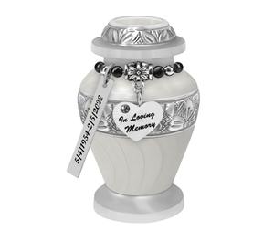 Urna Conmemorativa Blanca con Remolino, Opción de Grabado con Dijes de Amor, Incluye Bolsa Protectora, Envío Rápido, Urnas Funerarias de Aluminio - Product Image 4