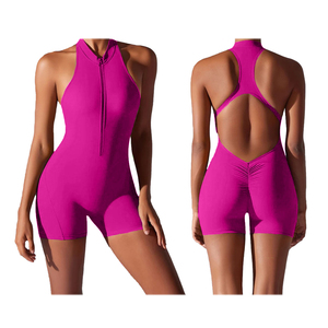 Custom Fashion Women Jumpsuit Breathable <b>Slim</b> Skinny <b>Bodysuits</b> 2 Piece set Yoga Clothes-High Waist Set Backless Playsuits Short - Product Image 4