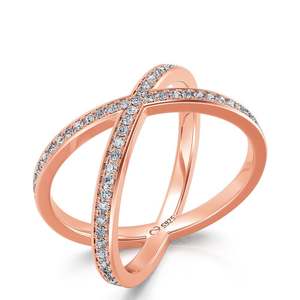 Jeulia X-Shape Crossover Rhodium Plated Sterling <b>Silver</b> <b>Ring</b> with Cut Zircon - Product Image 2