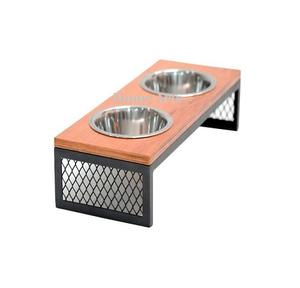 Antique Design Indoor <b>Dog</b> Feeding <b>Bowls</b> Stainless Steel Customized Size Pet <b>Bowls</b> <b>With</b> Wood <b>Stand</b> In Bulk - Product Image 2