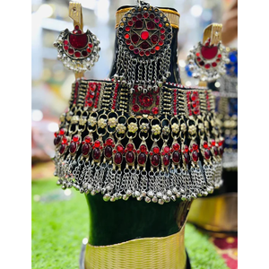 Parures de bijoux afghans Kuchi au design traditionnel fait à la main avec pierres précieuses et glands pour femmes - Product Image 4