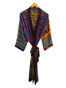 Robe indienne Floral soie Sari Kimono Vintage Sari Robe douce plage Robe de soirée indien fait à la main Kimono en soie - Product Image 3