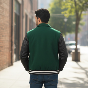 Chaqueta Varsity con Capucha y Cuello Alto para Hombre, Estilo Urbano, 100% Lana, Tela de Lona, a la Moda, Venta al por Mayor - Product Image 2