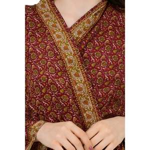 Floral Print Silk Blend <b>Kimono</b> Robe <b>Plus</b> <b>Size</b> Soft Woven Dressing Gown with Drawstring Closure for Home Loungewear - Product Image 2