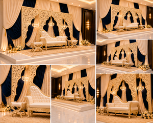 Decoración de lujo para el escenario de Mehndi en madera para la ceremonia de boda, decoración perfecta para el escenario de Mehndi con marco trasero Mehrab. - Product Image 6