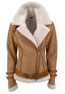 Veste en cuir d'agneau et fourrure de mouton pour femmes en gros, personnalisée, épaisse, avec fermeture éclair, chaude pour l'hiver, décontractée - Product Image 2