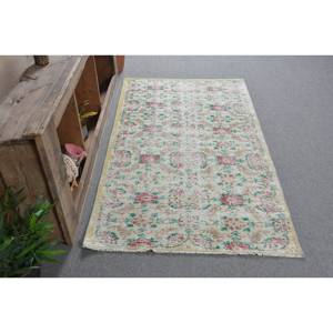 Alfombra turca clásica Beige verde Vintage 3,4X6,1 pies de látex de algas marinas de lana para el hogar, sala de estar, rectángulo de retazos para adolescentes - Product Image 3