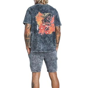 Conjunto activo de verano de dos piezas para hombre de calidad superior Conjuntos cortos lavados con piedra ácida-Cuello redondo Casual - Product Image 1