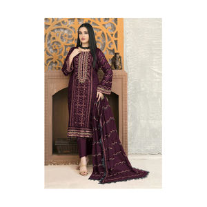Diseñador Heavy Faux Georgette con Secuencia de cadena bordado cosido largo pakistaní Salwar Suit Collection para bodas - Product Image 1