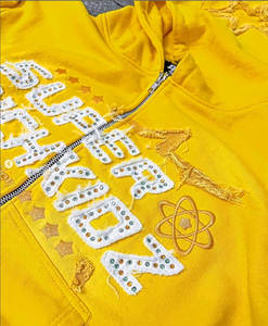 Custom 100% <b>Cotton</b> Unisex Winter Print Applique Embroidery Patchwork <b>Raw</b> Edge Rhinestone Fleece Breathable Tracksuits - Product Image 3