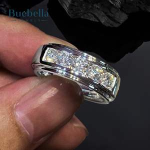 Anillo de Compromiso de Plata de Ley 925 Original con Baño de Oro Blanco de 18k y Moissanita, para Hombre, para Bodas y Fiestas, con Engaste Pavé - Product Image 2