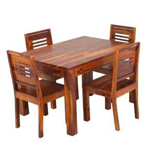 Juego de Comedor Tradicional Indio Hecho a Mano de Madera Maciza de 5 Piezas, Juego de Mesa y Sillas para 4 Personas, Acabado Color Miel, Duradero, para Hotel - Product Image 1