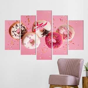 ภาพพิมพ์บนผ้าใบสมัยใหม่: ศิลปะสีชมพูของโดนัทแสนอร่อย ชุด 5 ชิ้น: ภาพพิมพ์แบบห่อหุ้ม - Product Image 1