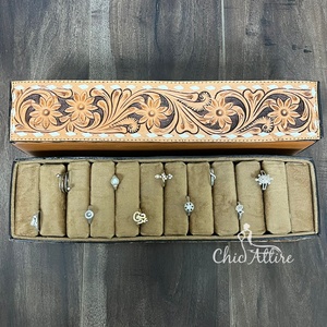 New Arrival Hand <b>Tooled</b> <b>Leather</b> Ring Display Box Elegant-Style Brown Velvet Vertical Jewelry Organizer Storage Holder Stand Case - Product Image 1