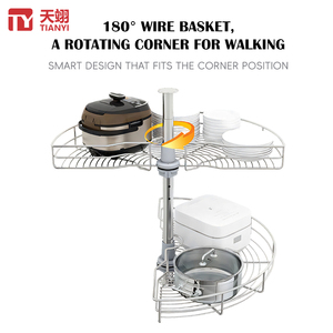 Panier coulissant d'<span class=keywords><strong>angle</strong></span> robuste en acier chromé TIANYI 180 °   Carrousel de rangement rotatif pour armoire de <span class=keywords><strong>cuisine</strong></span> - Product Image 3