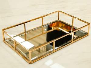 Classic <b>Gold</b> Metal And <b>Mirror</b> <b>Tray</b> With Sturdy Handles And Polished Surface Great For Displaying Items In Style - Product Image 2