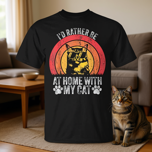 Preferiría estar en casa con mi gato, camiseta vintage para amantes de los gatos - Product Image 3