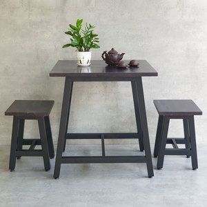 Minimalist Rustic Style Combo <b>Set</b> 70x70cm Rectangular Coffee <b>Table</b> <b>and</b> 2 Wooden <b>Stools</b> Durable Living Room Furniture-CBCF282 - Product Image 3