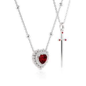 Fine Jewelry Sets Jeulia Sword Couples <b>Ruby</b> Heart <b>Necklace</b> - Product Image 3