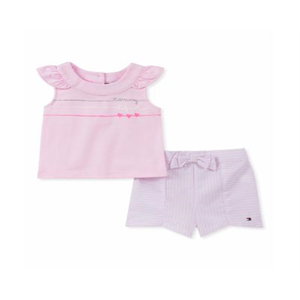 Set 2 Pezzi di Shorts Casual da Bambina Tommy Hilfiger con Maniche a Angelo Rosa per Neonate Taglie 6-9 Mesi - Product Image 1