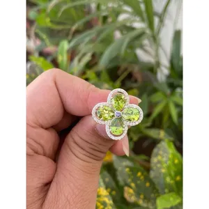 Natural Peridot Flower Ring 925 Sterling Silver Handmade Floral Gemstone Ring Wholesale Jewelry Supplier - Product Image 1