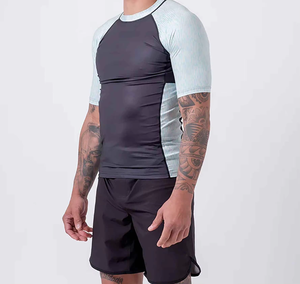 Wholesale Custom Logo Rash Guard for MMA & BJJ Sublimation <b>Printed</b> Long Compression Fabric Short Sleeve Plain Design - Product Image 4