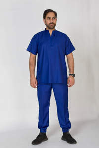 ชุดเครื่องแบบสครับพยาบาลคอวีของผู้ชายชุดสครับทางการแพทย์สีพื้นสีฟ้าตามสั่ง - Product Image 2