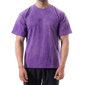 เสื้อยืดลายกรดคอกลมสำหรับผู้ชายเสื้อยืดไหล่ปล่อยสไตล์วินเทจ - Product Image 1