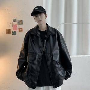 À la mode Style coréen coupe ample Vintage toile veste en cuir pour hommes décontracté hiver imperméable mode vêtements d'extérieur - Product Image 6