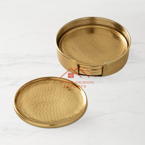 จานรองแก้วโลหะ6ชุดถาดรองแก้วโลหะดีไซน์แบบทุบสีทองตกแต่งด้านบน - Product Image 4